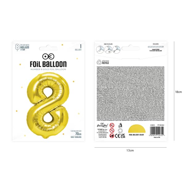 Folieballong tall 8 gull 70 cm gull