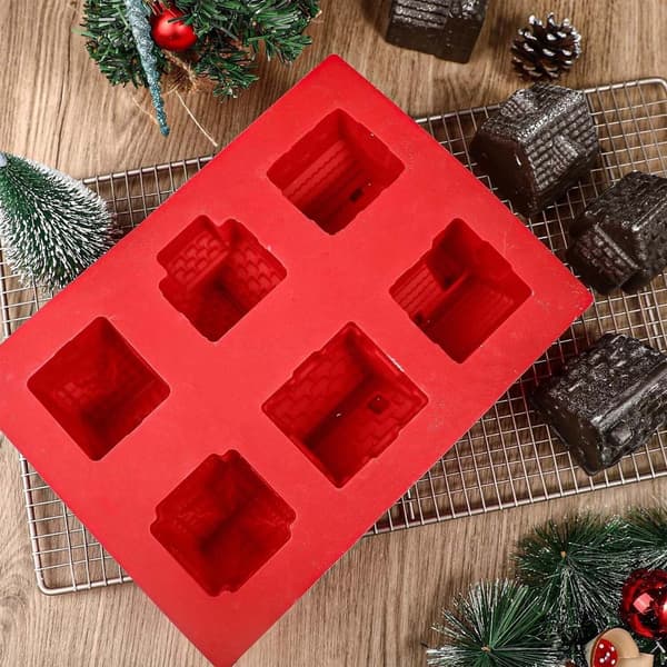 Silikonbakform Hus 3D – 6 Fack | För Pepparkakshus, Cupcakes & Choklad