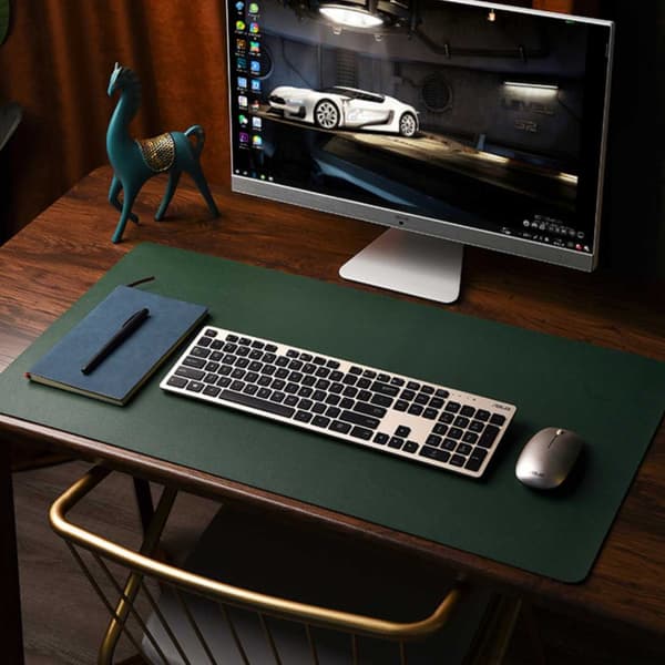 Grønt skrivebordsunderlag deskmat 90x40 cm PU-lær grønn