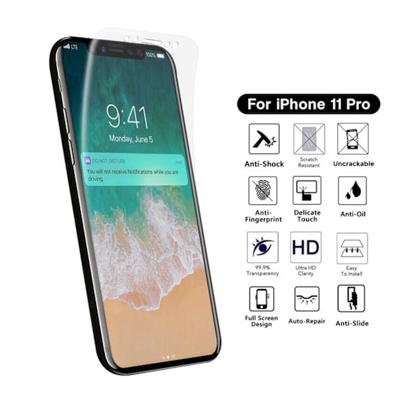 Täydellinen iPhone 11 Pro Screen Protector NanoEdge Protective muovi läpinäkyvä