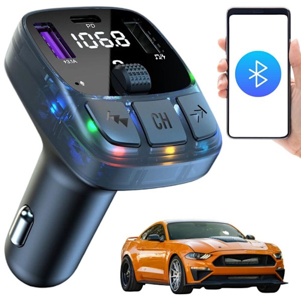 Bluetooth-autosovitinlaturi PD | Langaton FM-lähetin ja musiikkisoitin USB:llä