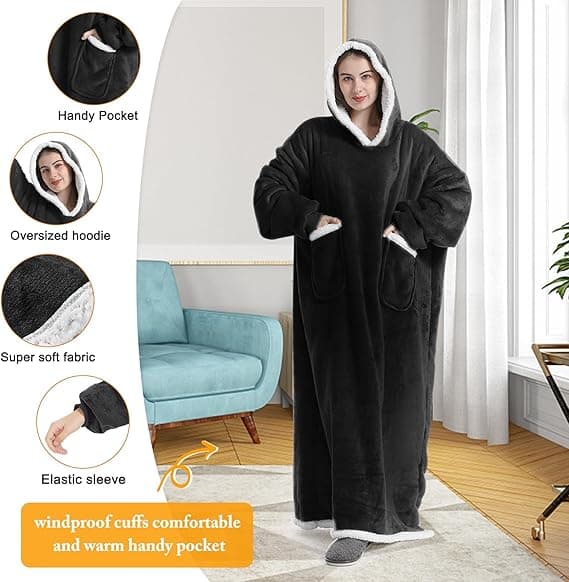 100 % Puuvilla Pitkä Oversize Huppariviltti Unisex Musta musta one size