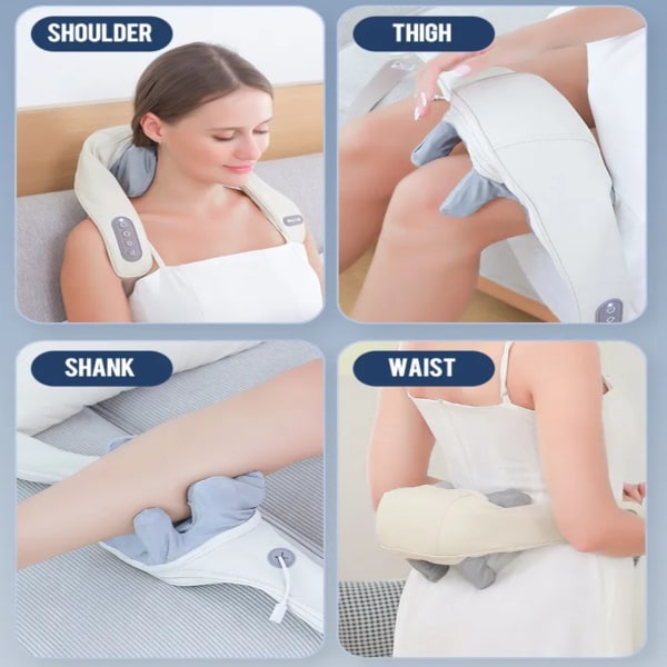 Elektrisk halsmassage med varme - Shiatsu Massage skuldre, nakke og krop beige