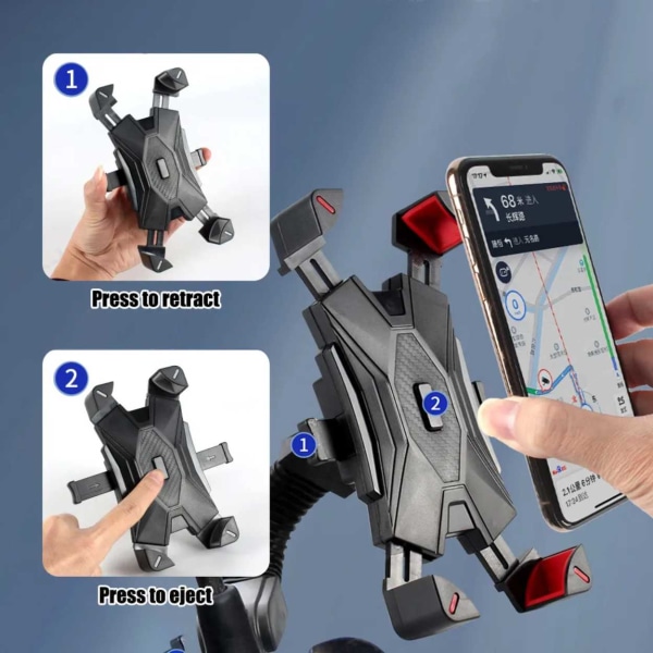 Automatisk 4,7-6,8 "mobilholder for scooter, sykkel, moped, motorsykkel svart