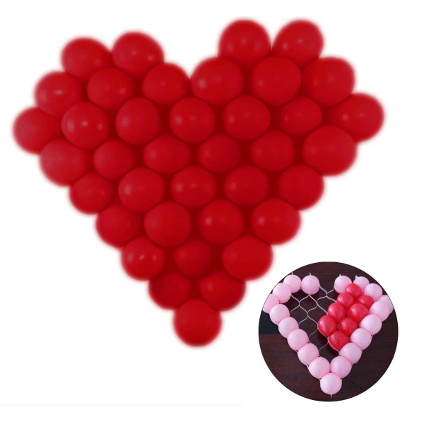 Rött Ballonghjärta - Ballongnät Hjärtformad med Röda Ballonger röd