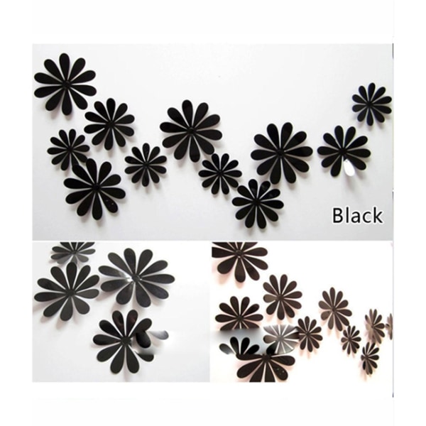Väggdekoration 12-pack Blommor 3D Svart Väggdekal Stickers svart