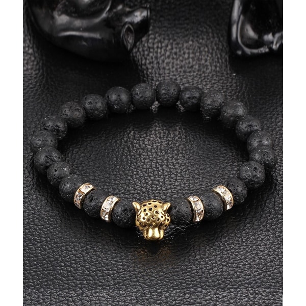 Trendy Armbånd Courage Leopard Gold Black Lava Stones guld