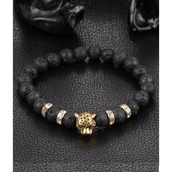Trendy armbånd mot leopard gull svart lava steiner gull