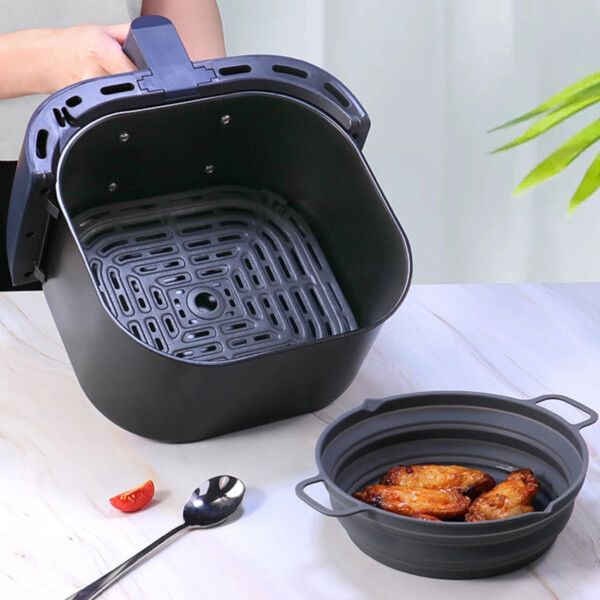 Återanvändningsbar Hopfällbar Silikonform Air Fryer Luftfritös Silikonskål röd
