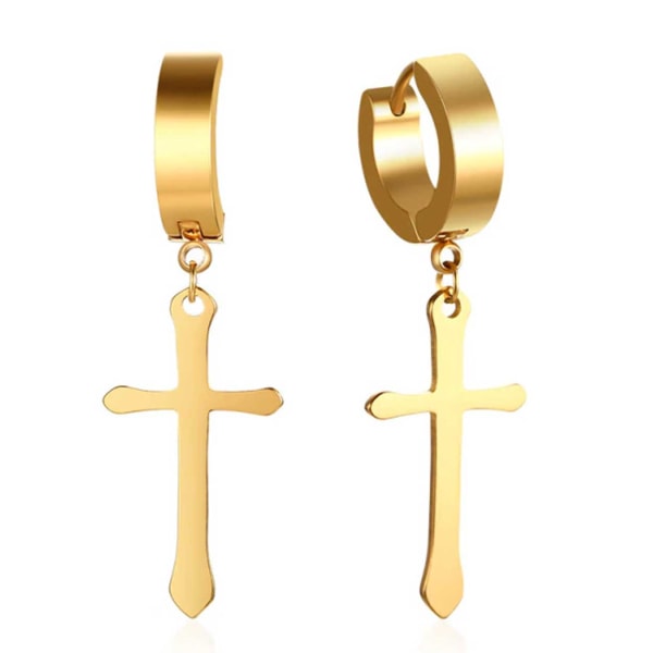 2-pack Piercing Örhänge med Hängande Kors Guld guld
