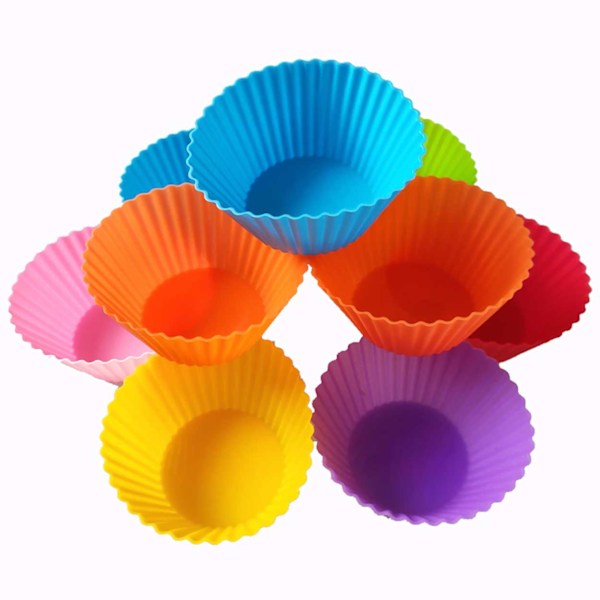 Silikone muffinforme / tyrforme - 12 -pak bagforme flerfarvet