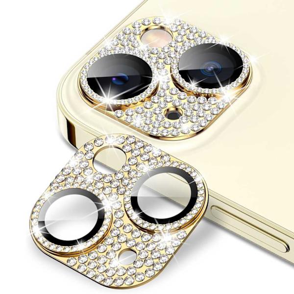 iPhone 14/14 Plus Kameraskydd Bling Härdat Glas Guld guld