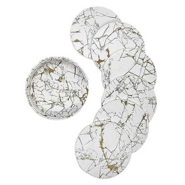 6-pack glass basing pu skinn gull marmor hvit hvit