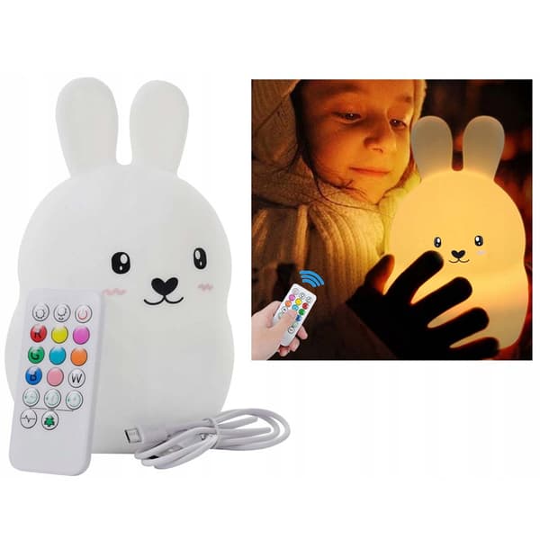 RGB LED Nattlampe Barn Kanin Squishy med Fjernkontroll og Timer
