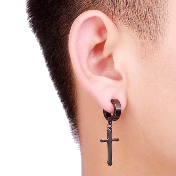 2-pack piercing øreringe med hængende kors sort sort
