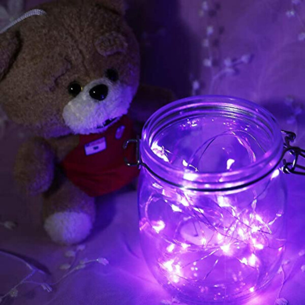 2-Pack 1m Mini LED Light Loop Battery-Powered Purple lilla