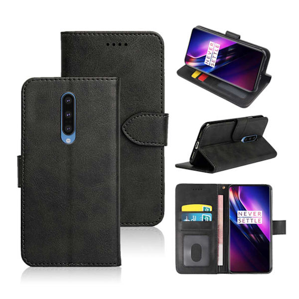 OnePlus 8 Wallet Case Leather Leather Saces Black svart