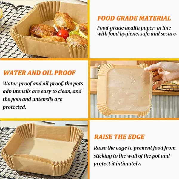 50stk Square Airfryer Paper - Bakepapir for Airfryer 16cm brun
