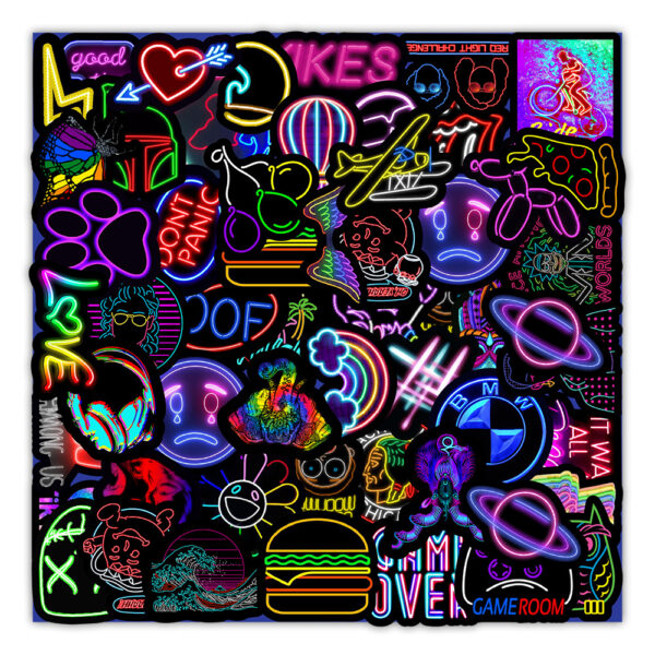 50 stk Neon Stickers flerfarget