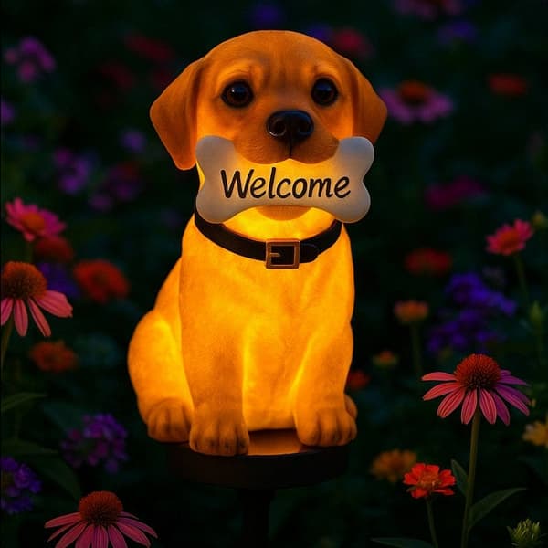 Solcellelampe LED Hund 41 cm – Gårdsdekoration med skumringssensor IP44