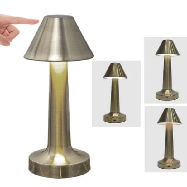 Retro oppladbar metall bordlampe dimmer gull