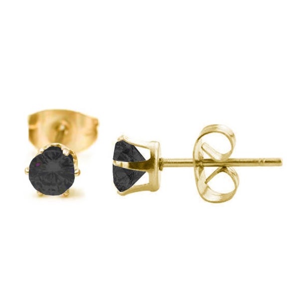 2-pack guld piercing øreringe sort krystal - 4mm guld