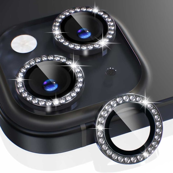 iPhone 15/15 Plus -kamerasuojaus Bling Diamond Black musta