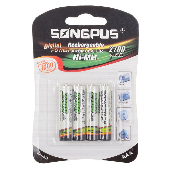 4-Pack Uppladdningsbara AAA-Batterier 2700mAh