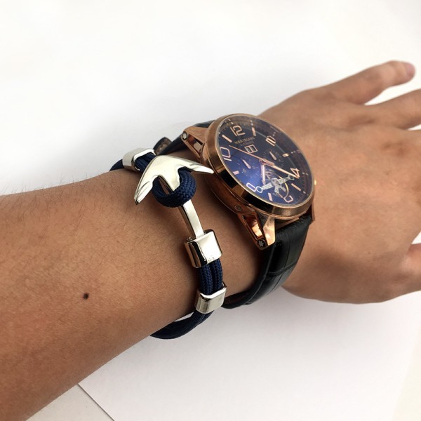 Trendy stof armbånd reb med anker i metal blå / guld blå