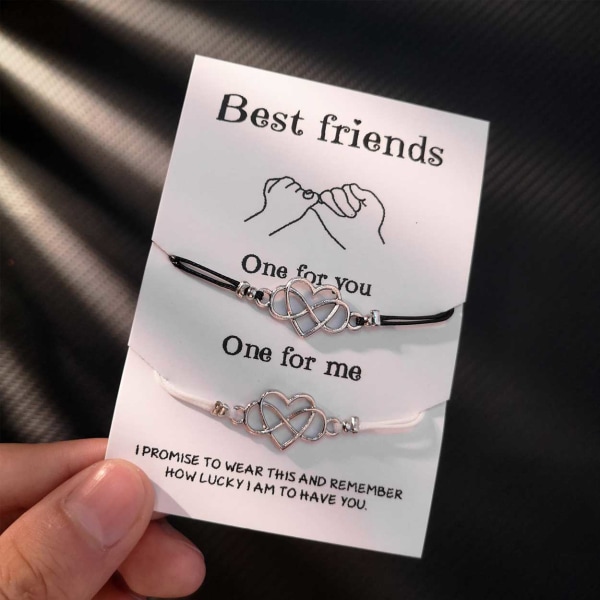 Vänskapsarmband Best Friends Hjärta Svart Vit Silver flerfärgad