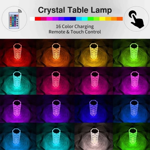 Stor Crystal Diamond Bordslampa 16 Färger Fjärrkontroll Touch flerfärgad
