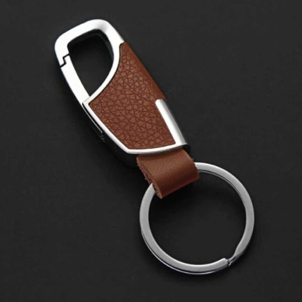 Nyckelring Metall PU Läder Skinn Brun Silver brun