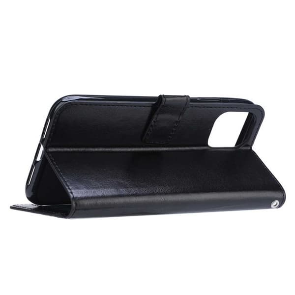 iPhone 12 Wallet Case Black Leather Leather Case svart