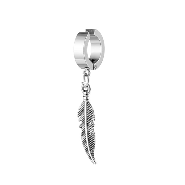 Fake Piercing Örhänge Tjock Ring med Fjäder Silver silver