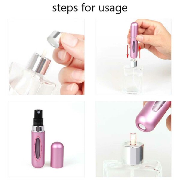 3-Pack Mini Refill Parfymflaska - Påfyllningsbar Resebehållare 5ml Rosa rosa