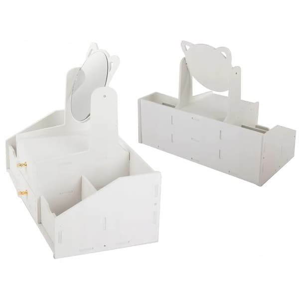 Make-up-organizer med spejl og skuffer – Opbevaringsbord til makeup hvid