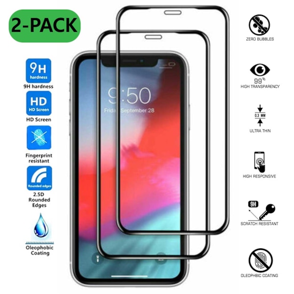 2-Pack iPhone 11 Screen Protector HD-karkaistu lasihiilikuitukalvo elokuva musta