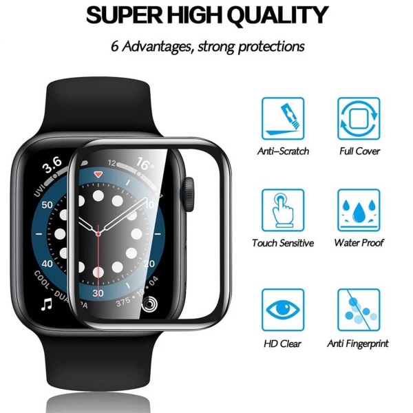 Apple Watch 1/2/3 38 mm näytönsuojaus [3-pack] 3D-käyränäytönsuojaus musta