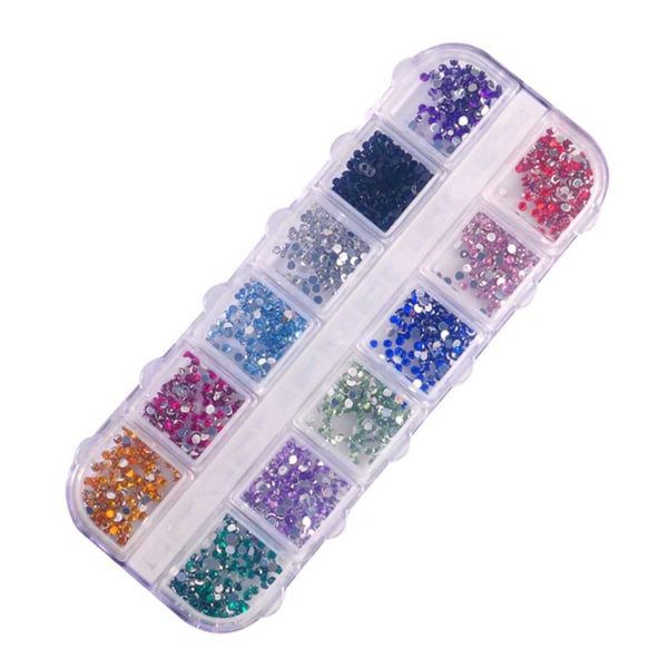 2000 Rhinestone Nageldekorationer - Olika Färger i Ask flerfärgad