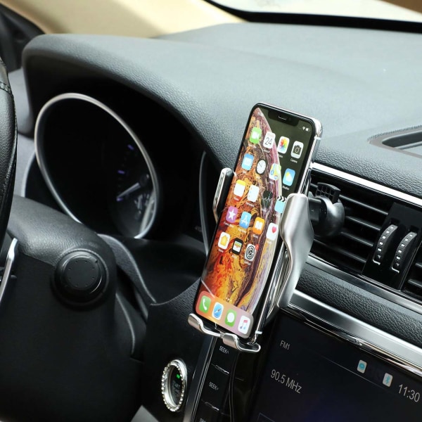 USB-C Smart Wireless Mobile Charger Qi Mobile Holder til bil sølv