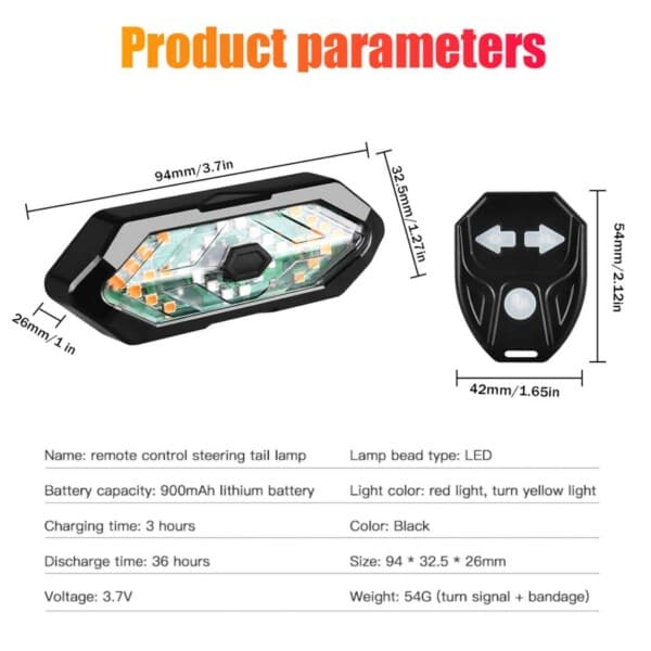 LED -blinker for sykkel med fjernkontroll og lyd svart