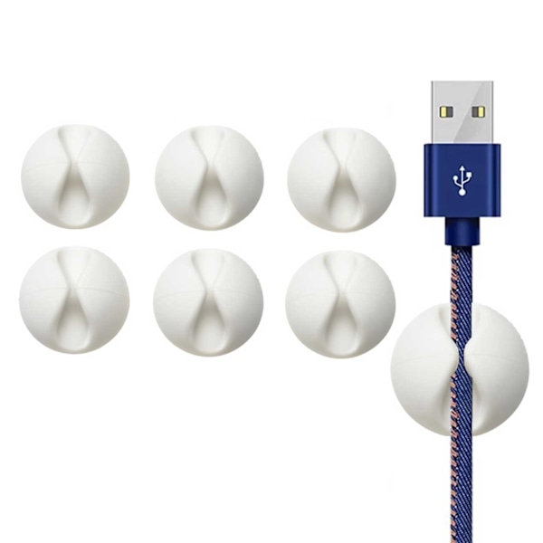 6-pack selvklebende kabelholder hvit hvit