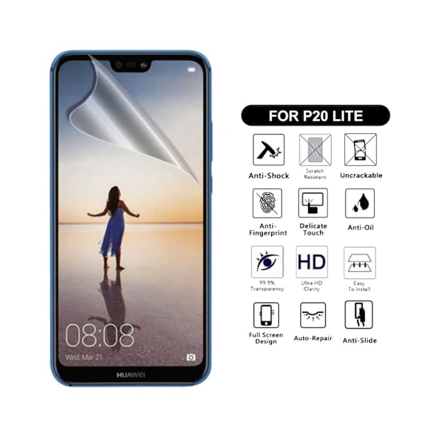 Kattava Huawei P20 Lite -näytönsuoja Nanoedge Protective muovi läpinäkyvä
