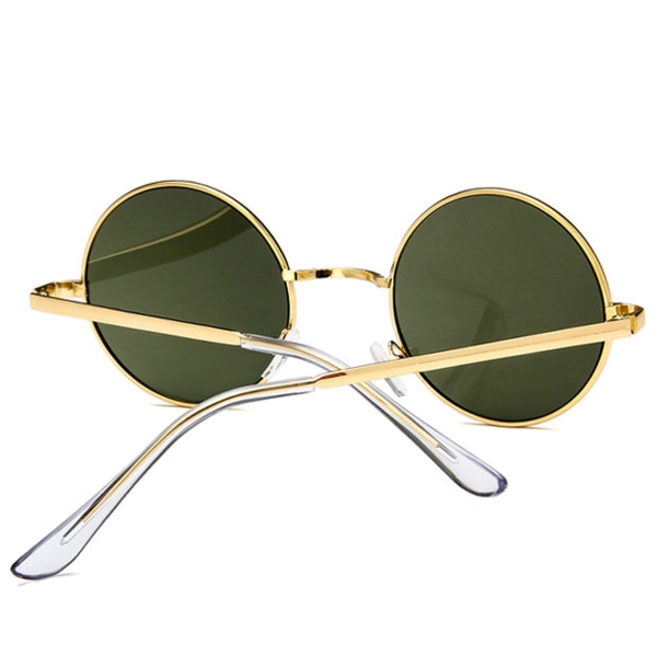 Gylden rund solbriller grønt glas guld