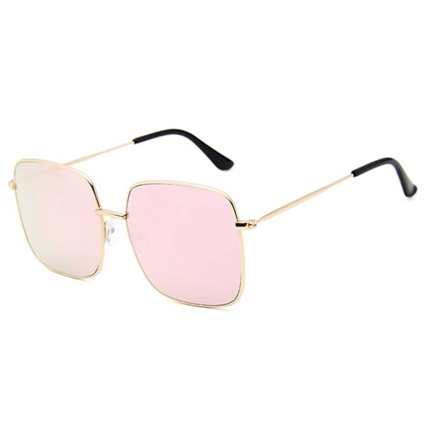 Firkantet metal solbriller guldrosa spejl glas pink