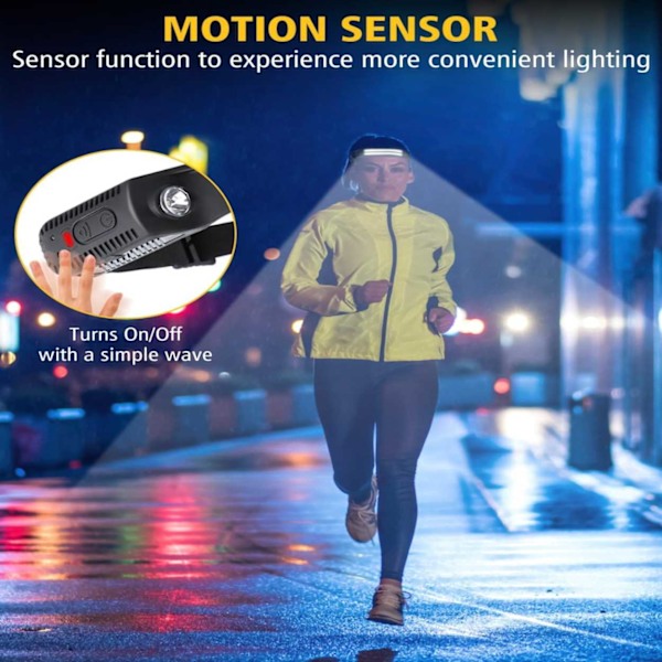 Pannlampa Dubbla LED med Rörelsesensor Löpning Lättvikt 2x COB XPE svart
