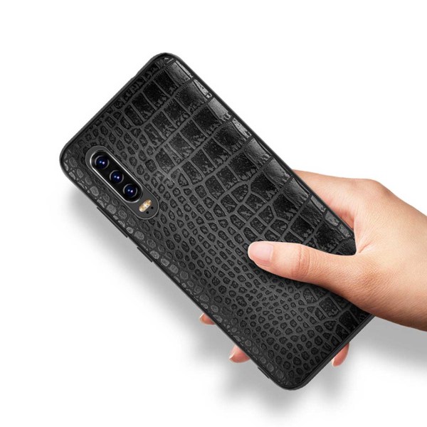 Huawei P30 Mobile Shell Black Læder Læder Crocodile Shell sort