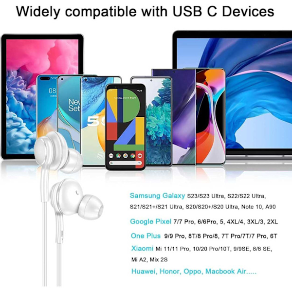 Trådade USB-C Hörlurar med Mikrofon Svart svart