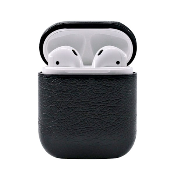 Svart Apple AirPods 1/2 Väska Fodral Skyddsfodral i Skinn Läder svart