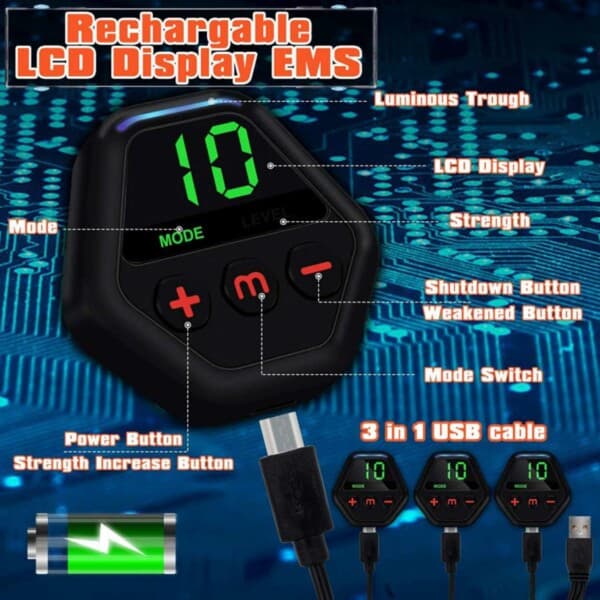 Genopladelig EMS mavetræner biceps røv muskelstimulator sort